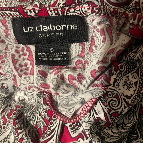Liz Claiborne Career Burgundy Paisley Pleated 3/4 Sleeve Blouse Top Shirt Small - Picture 9 of 11